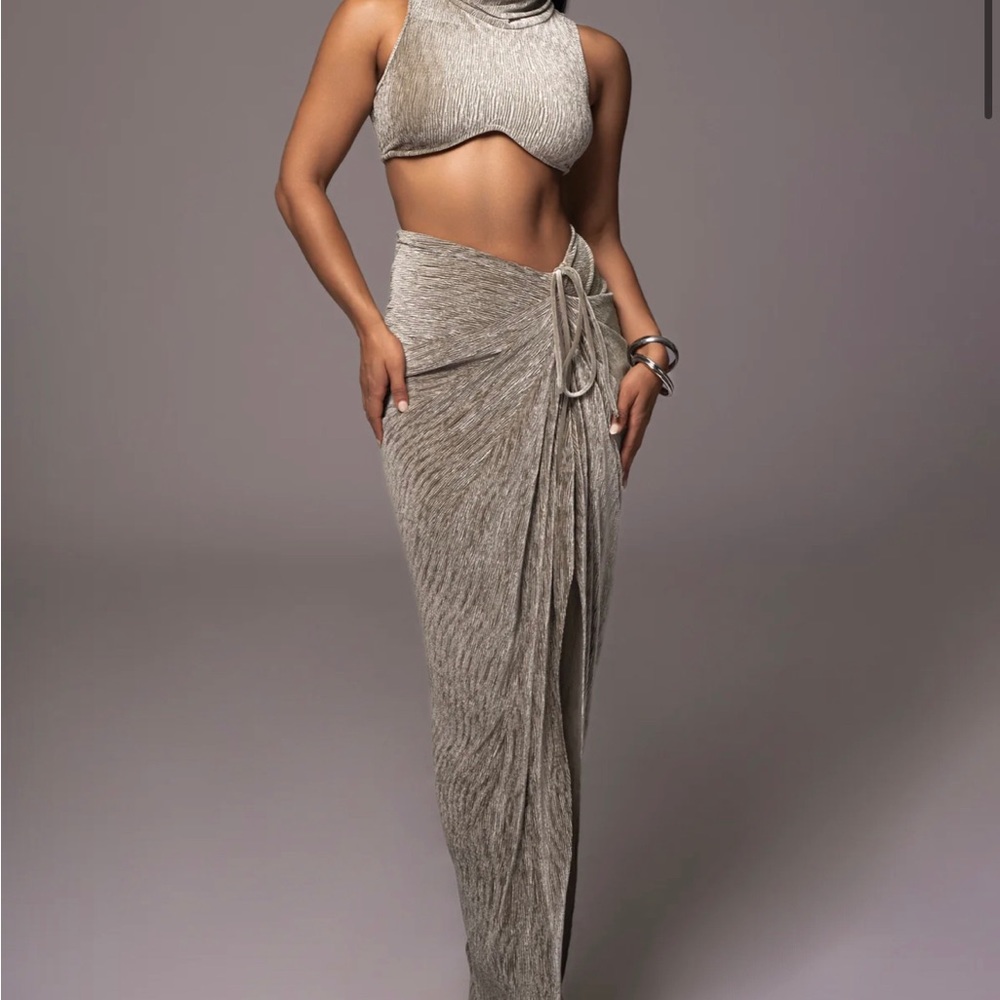 JLUXLABEL Metallic Taupe Knit Two-Piece Skirt Set